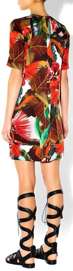 Abstract Leaf Print Sheath Dress