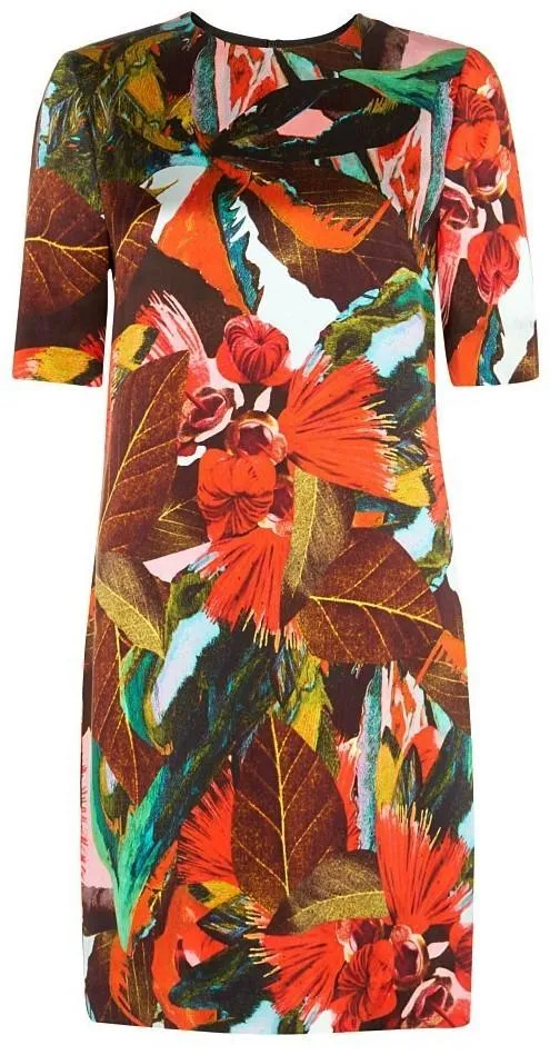 Abstract Leaf Print Sheath Dress