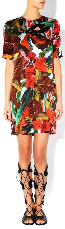 Abstract Leaf Print Sheath Dress