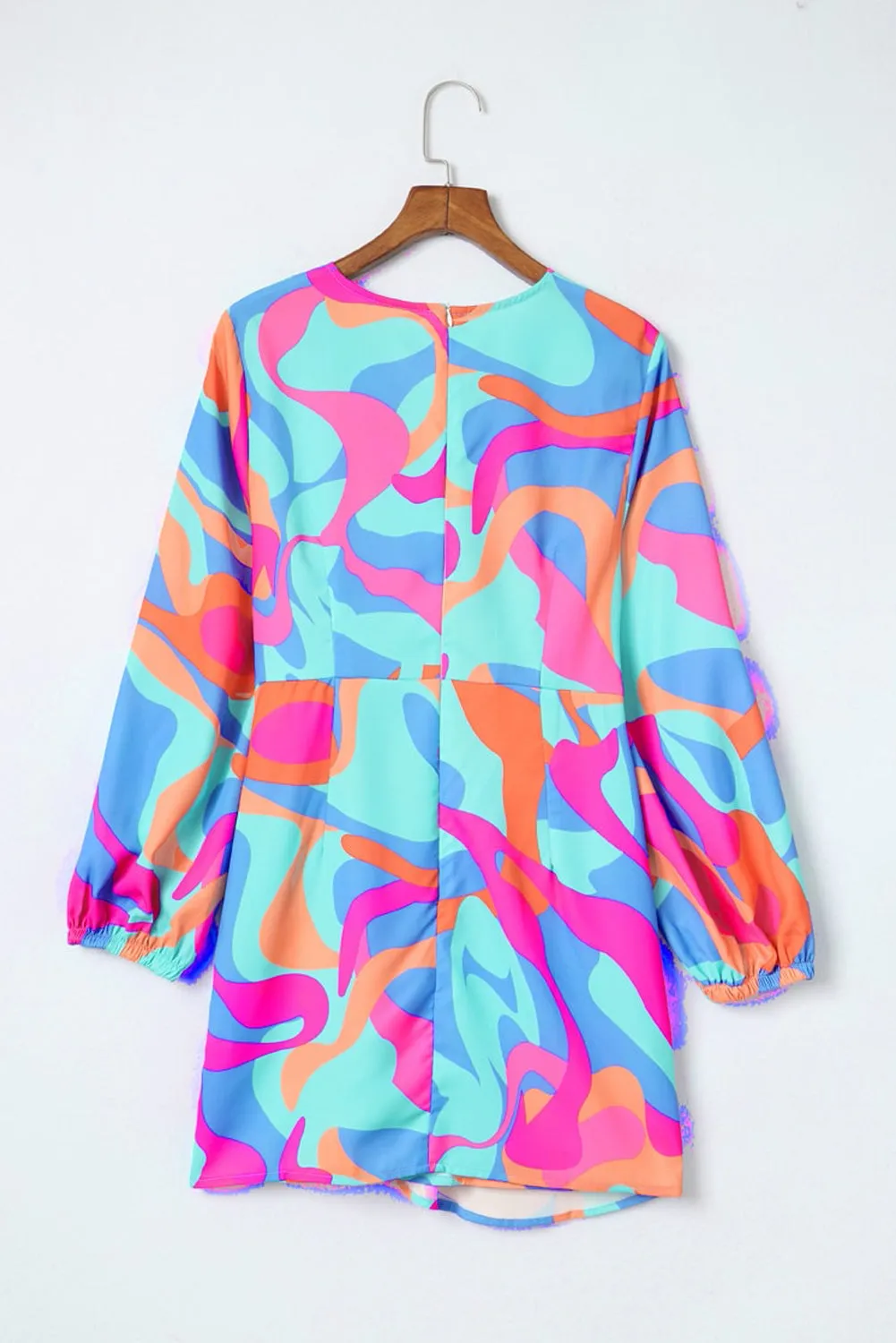 Abstract Wrap Puff Sleeve Dress