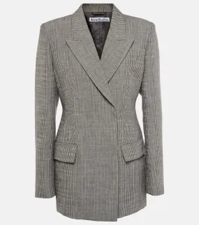 Acne Studios Linen Blend Double Breasted Pinstripe Blazer, Gray