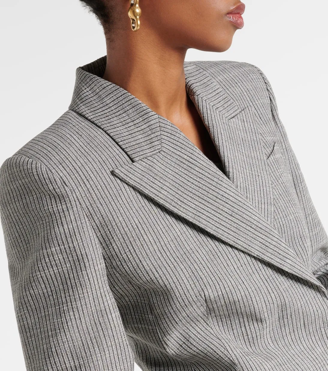 Acne Studios Linen Blend Double Breasted Pinstripe Blazer, Gray