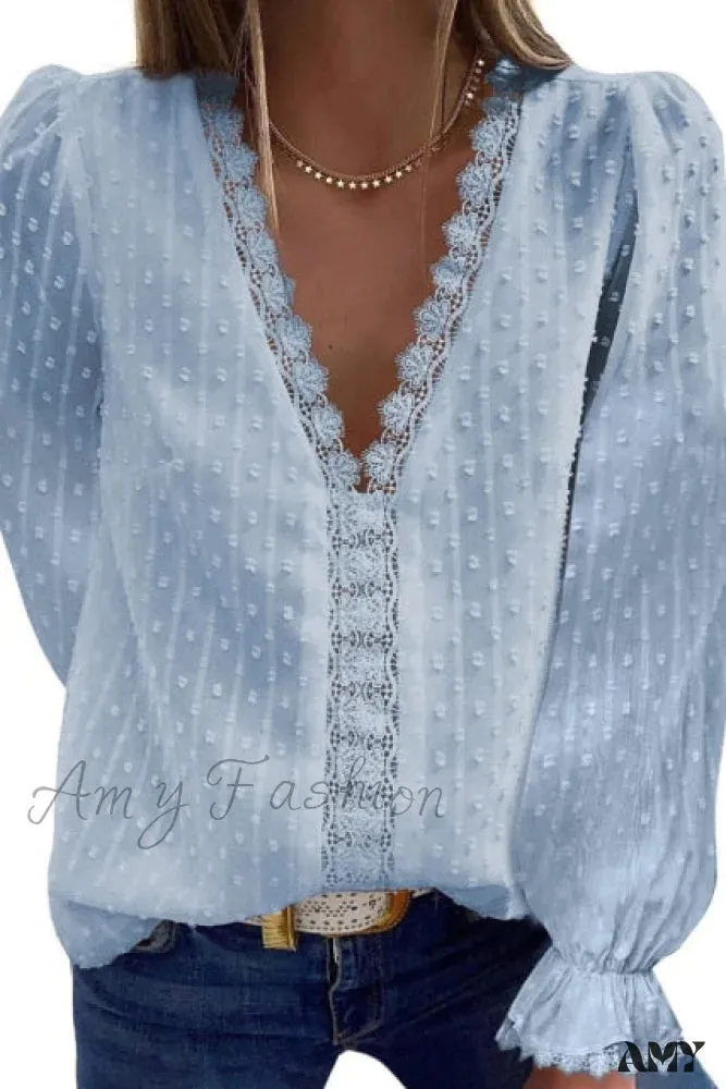 Amy Fashion - Fashion Lace Patchwork V Neck Blouses