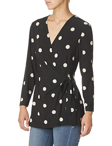 Anne Klein womens Faux Wrap Top Blouse, Anne Black/Anne White, XX-Small US