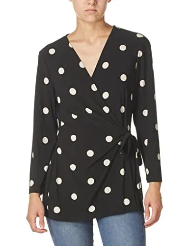 Anne Klein womens Faux Wrap Top Blouse, Anne Black/Anne White, XX-Small US