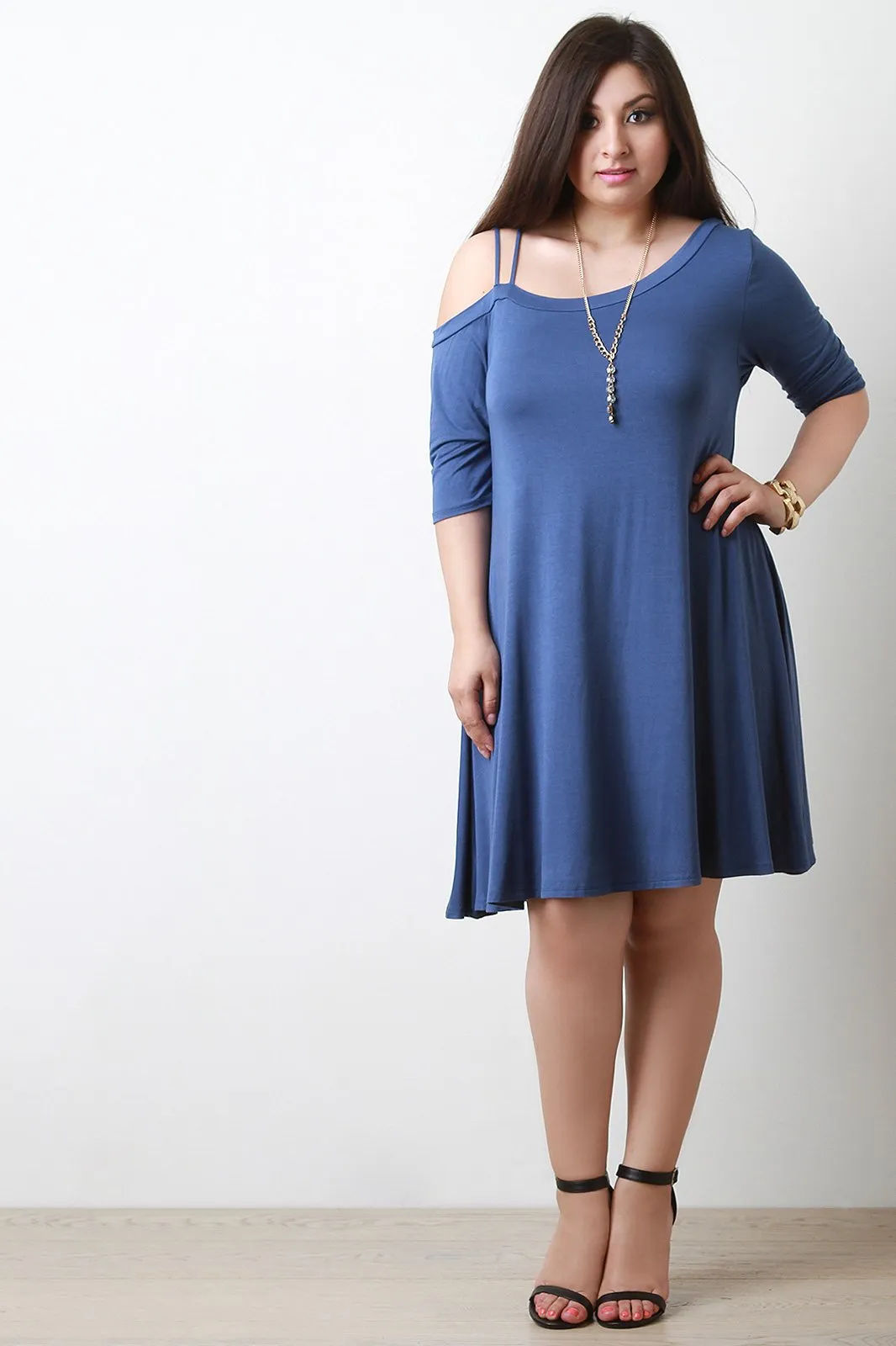 Asymmetrical Cold Shoulder Shift Dress