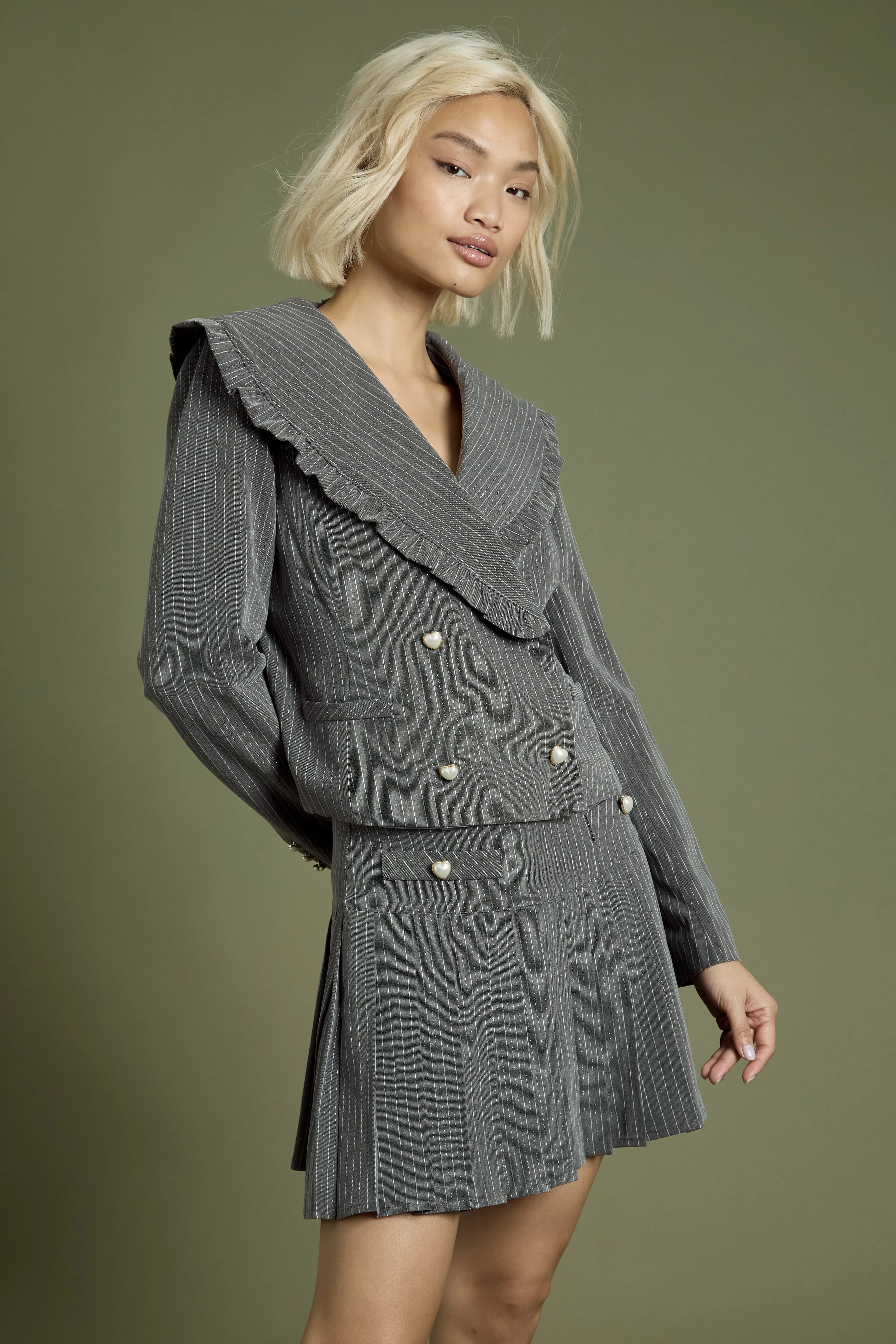 Aubrey Cropped Sparkle Pinstripe Blazer