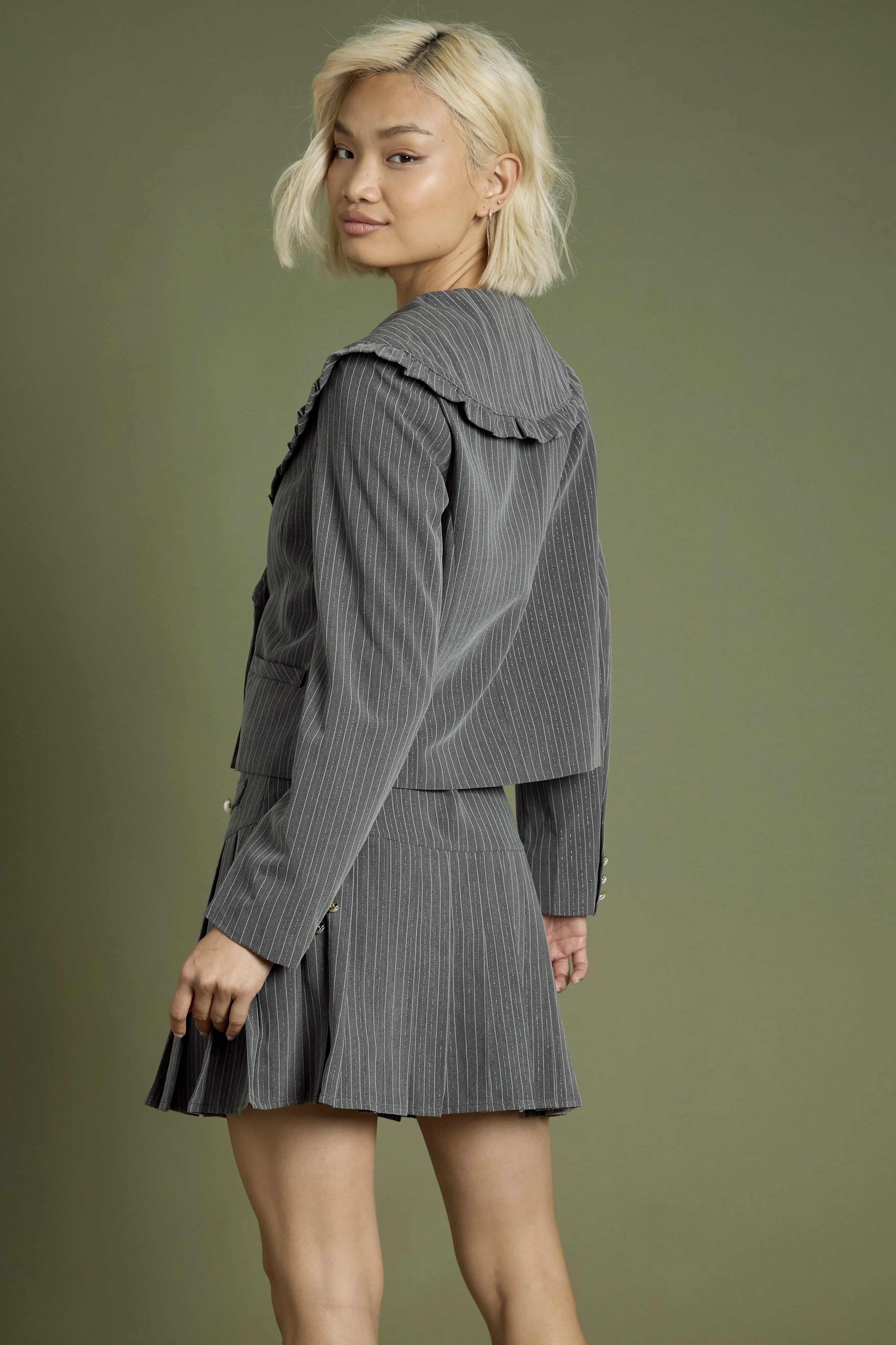 Aubrey Cropped Sparkle Pinstripe Blazer