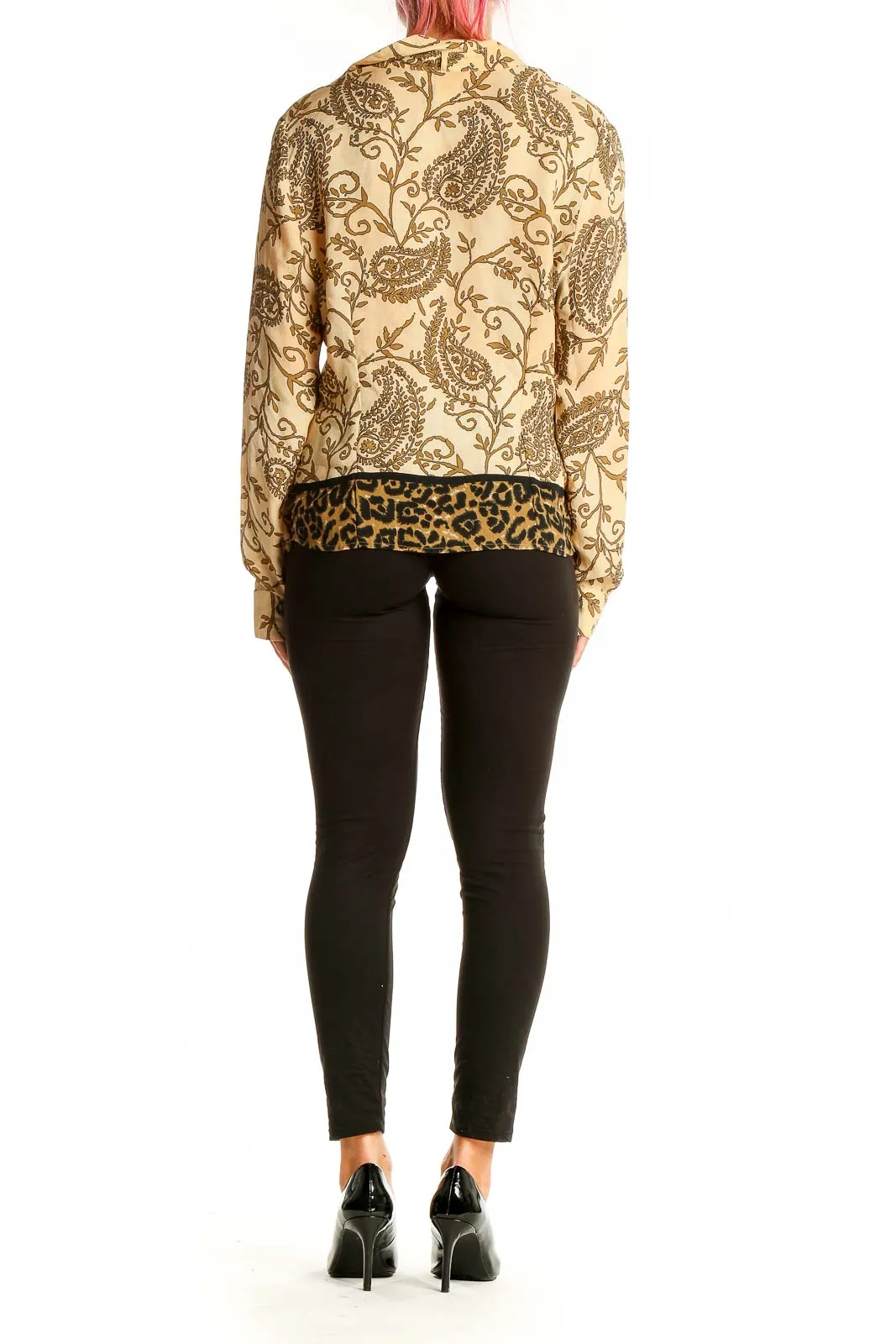 Beige Paisley Print Silk Blouse