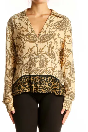 Beige Paisley Print Silk Blouse