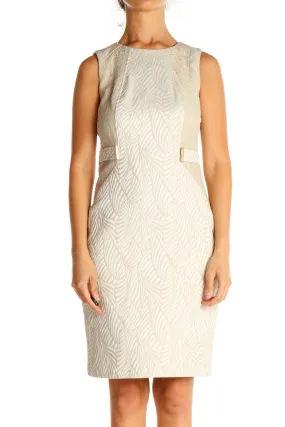 Beige Textured Work Sheath Dress