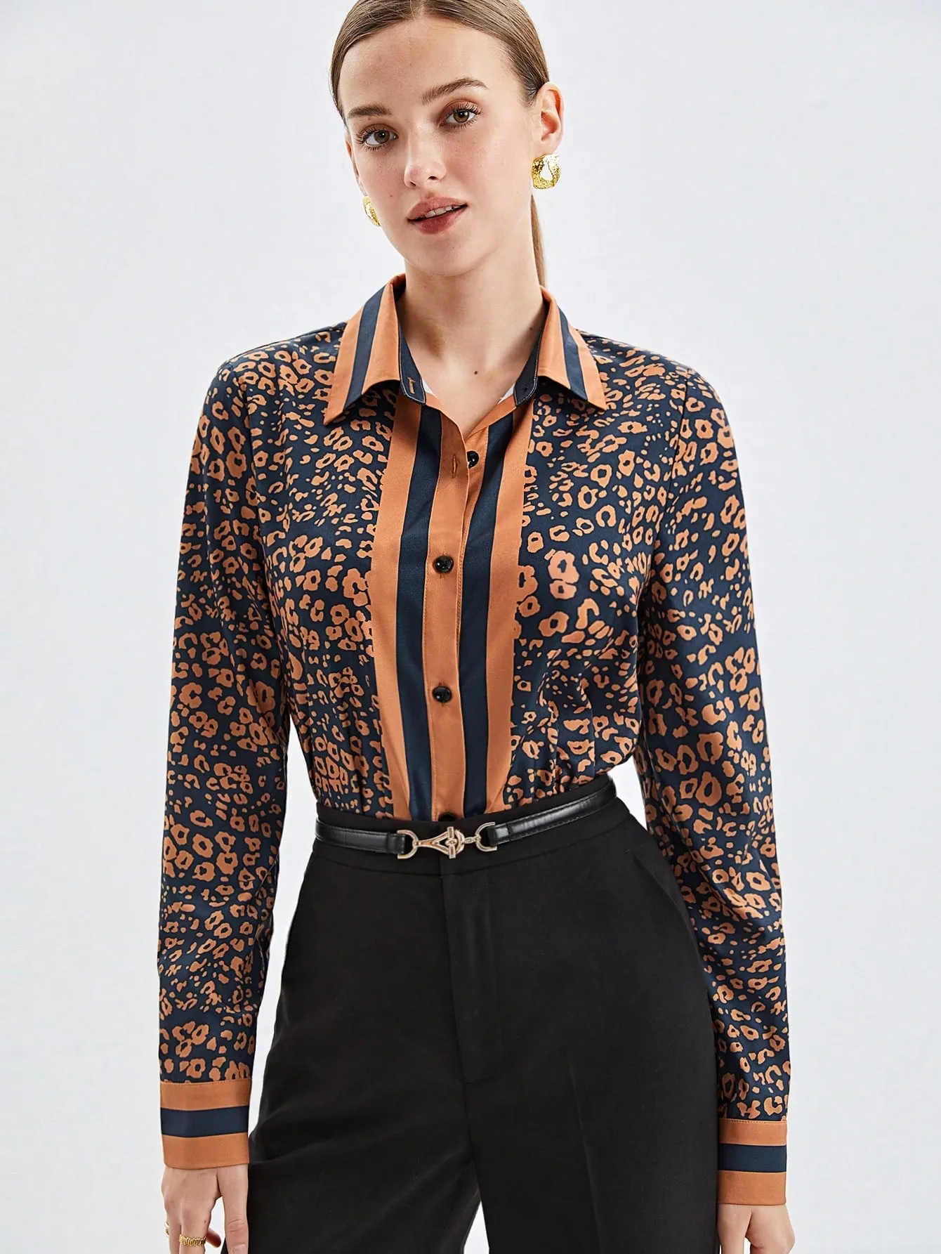 BIZwear Women's Leopard Print Button-down Shirt