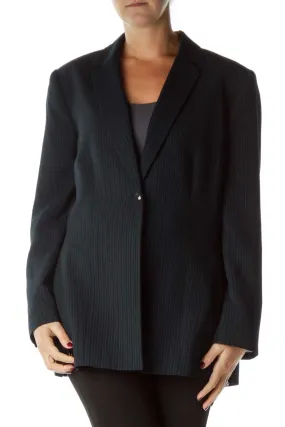 Black Blue Pinstripe Buttoned Blazer