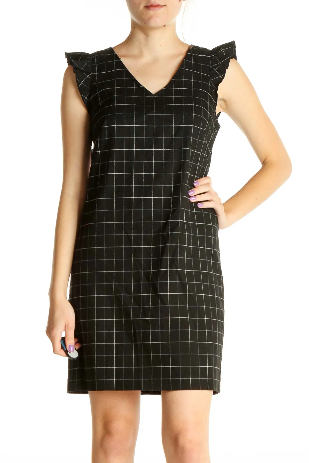 Black Checkered Work Sheath Dress