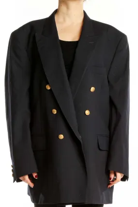 Black Double-Breasted Wool Blazer