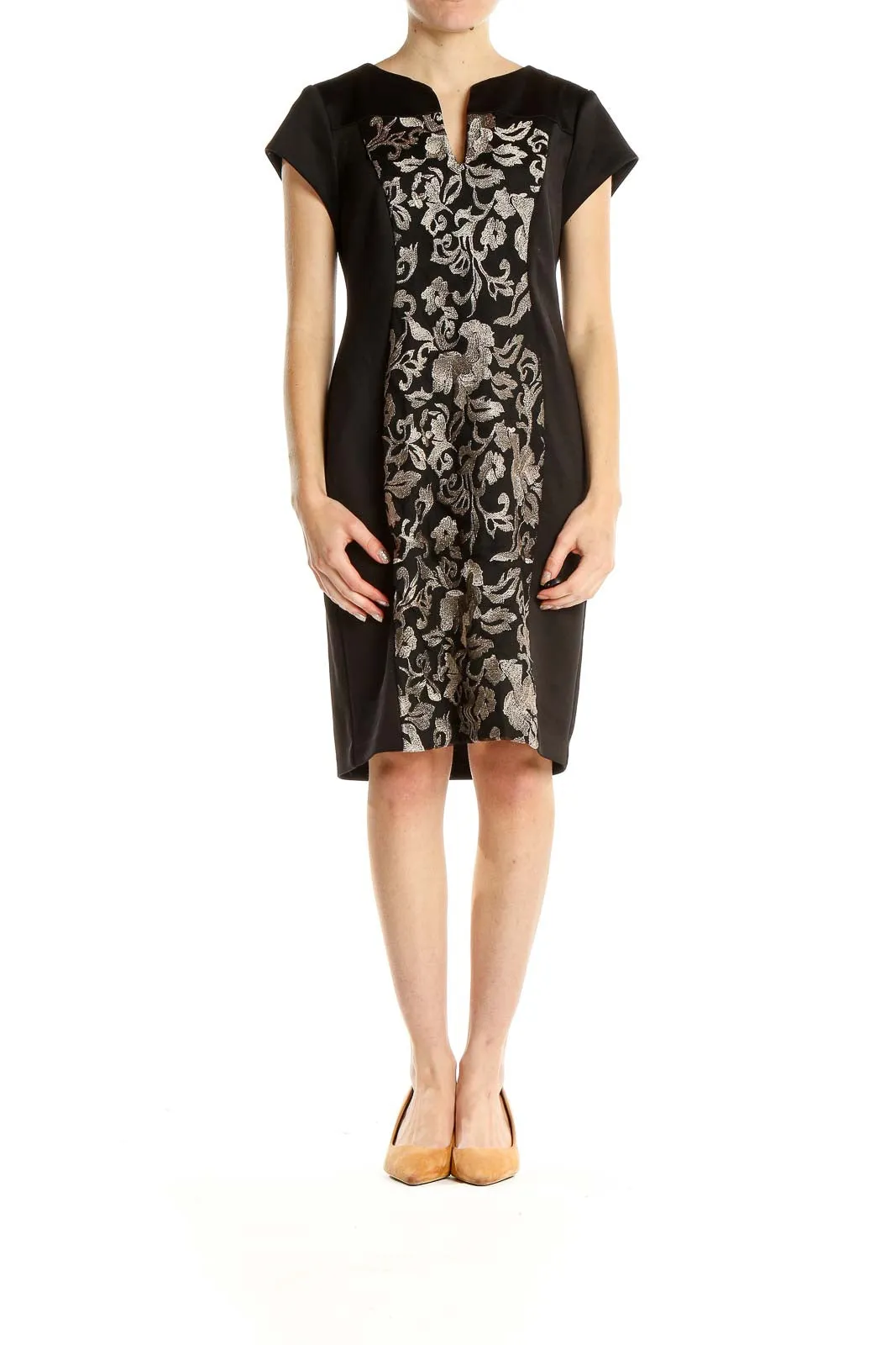 Black Floral Print Retro Sheath Dress