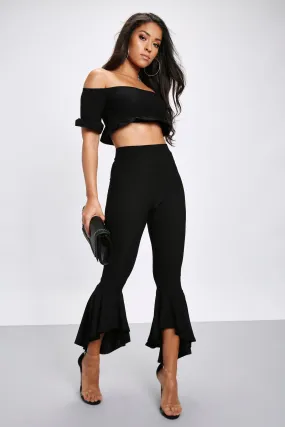 Black Frill Hem Trousers