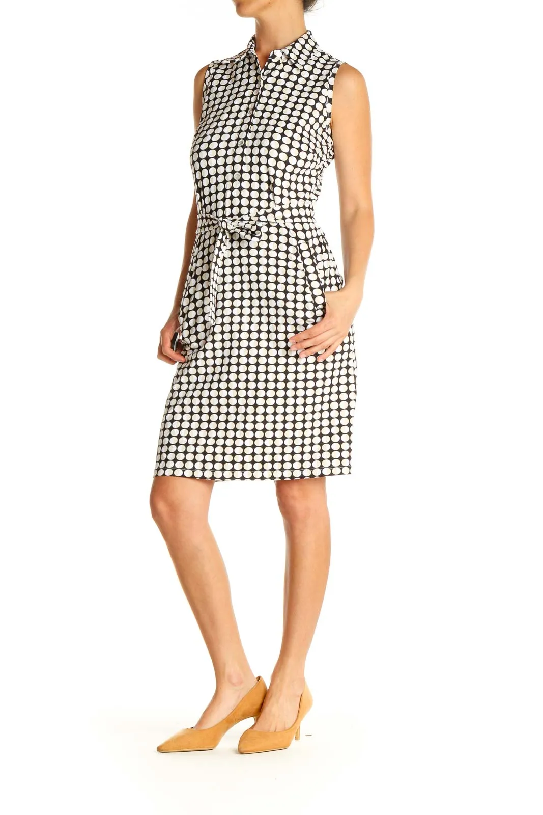 Black Geometric Print Classic Sheath Dress