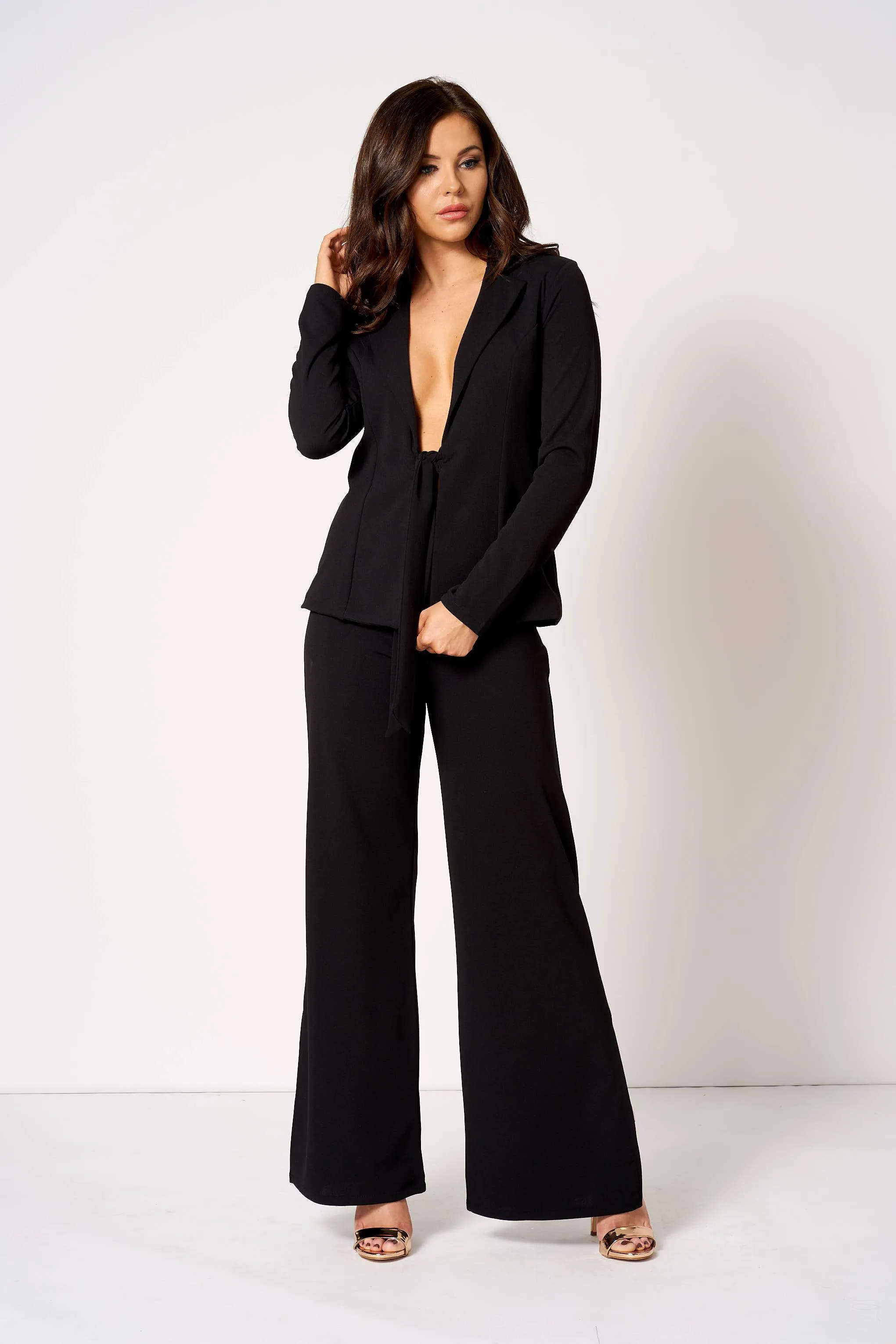 Black High Waisted Side Split Trousers