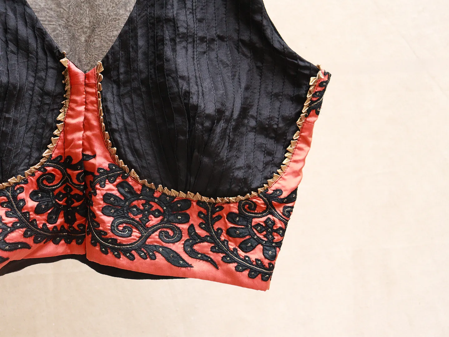 Black, silk, Applique blouse