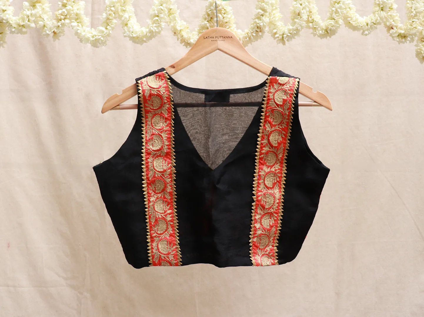 Black, silk, Applique blouse