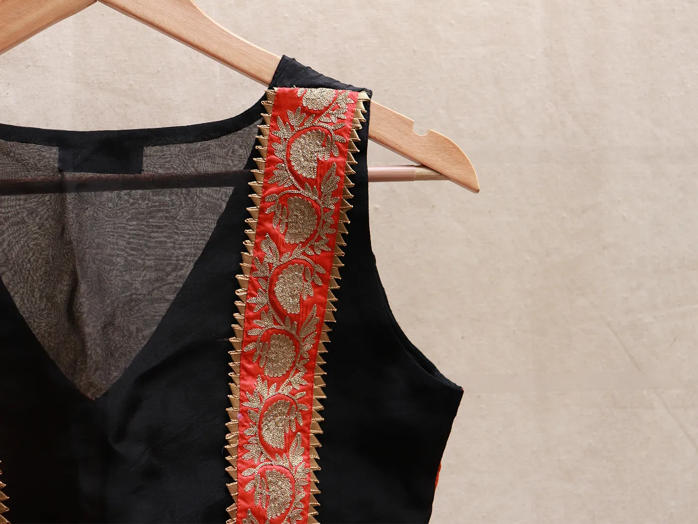 Black, silk, Applique blouse