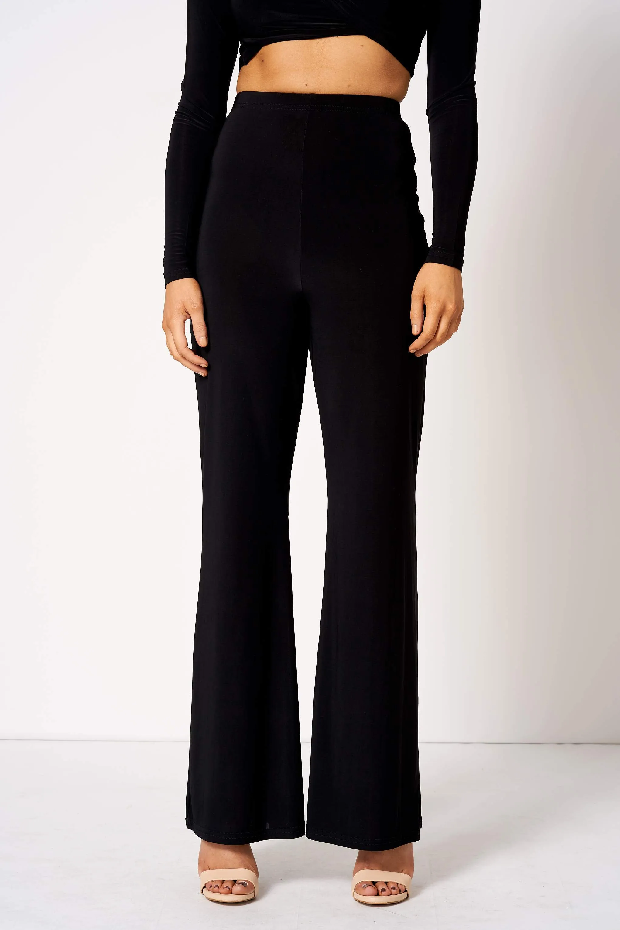 Black Slinky High Waisted Flared Trousers