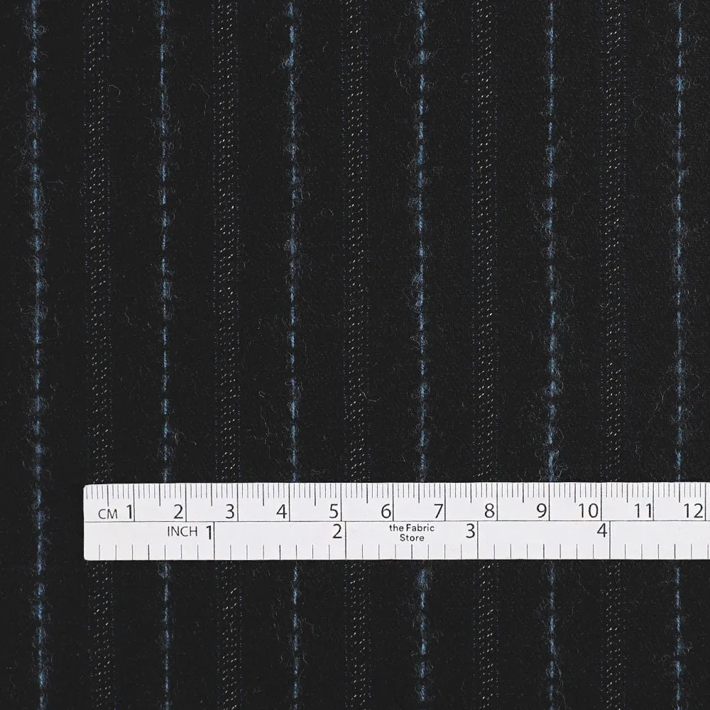 Blue Pinstripe Brushed Wool / Poly Suiting - Black