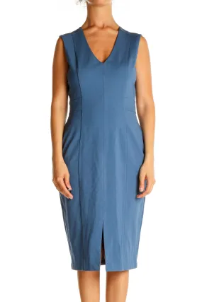 Blue Solid Work Sheath Dress