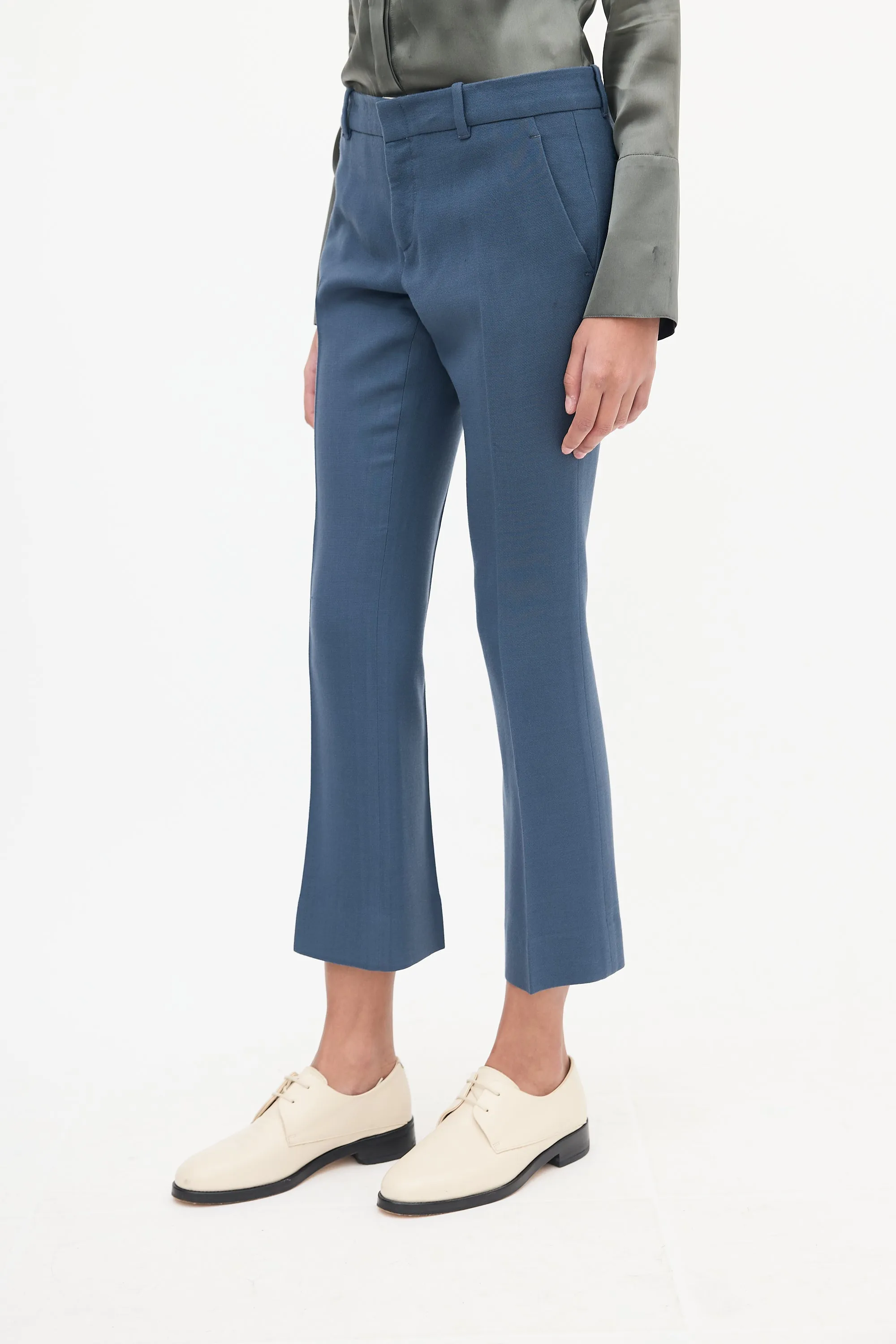 Blue Wool Cropped Trouser