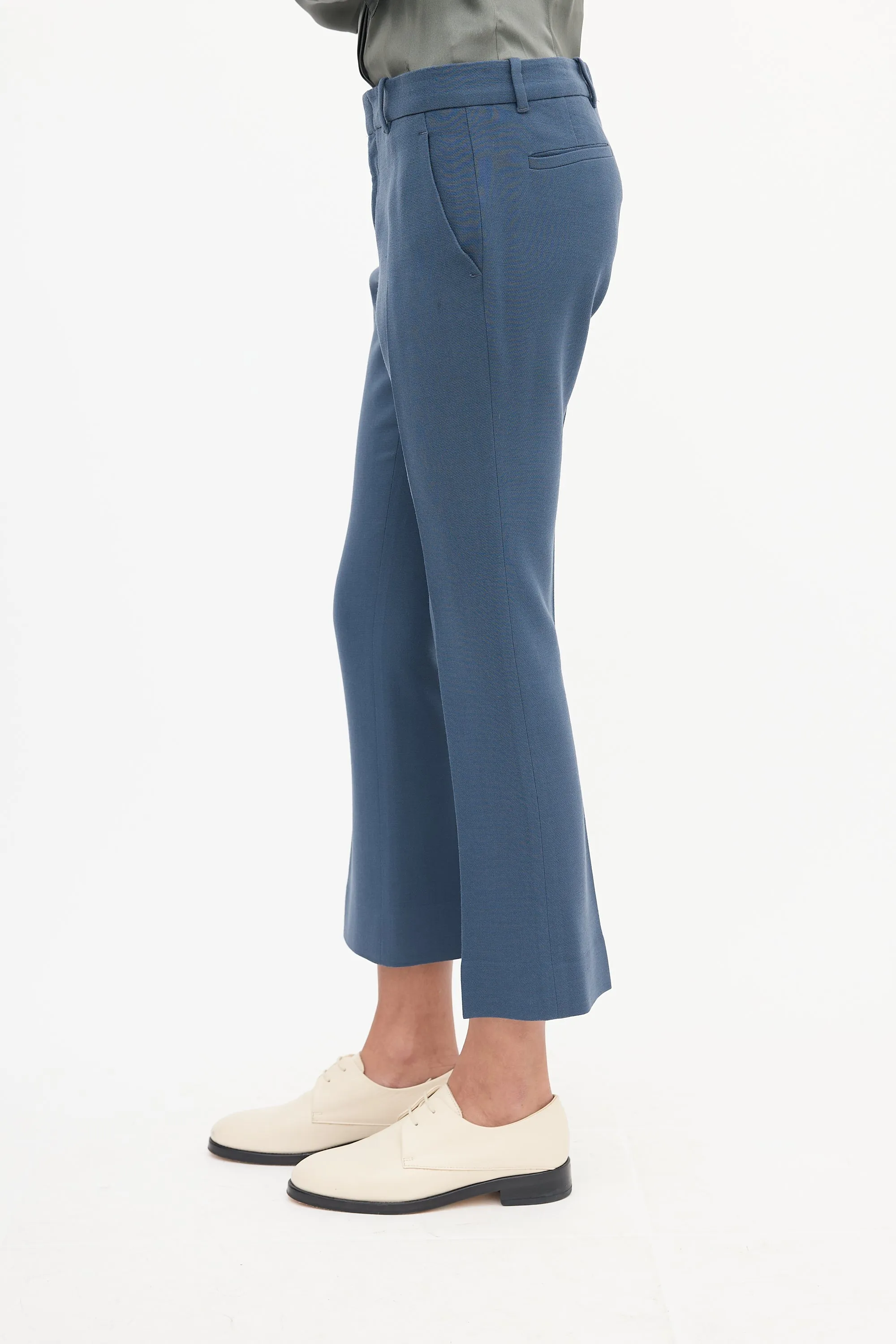 Blue Wool Cropped Trouser