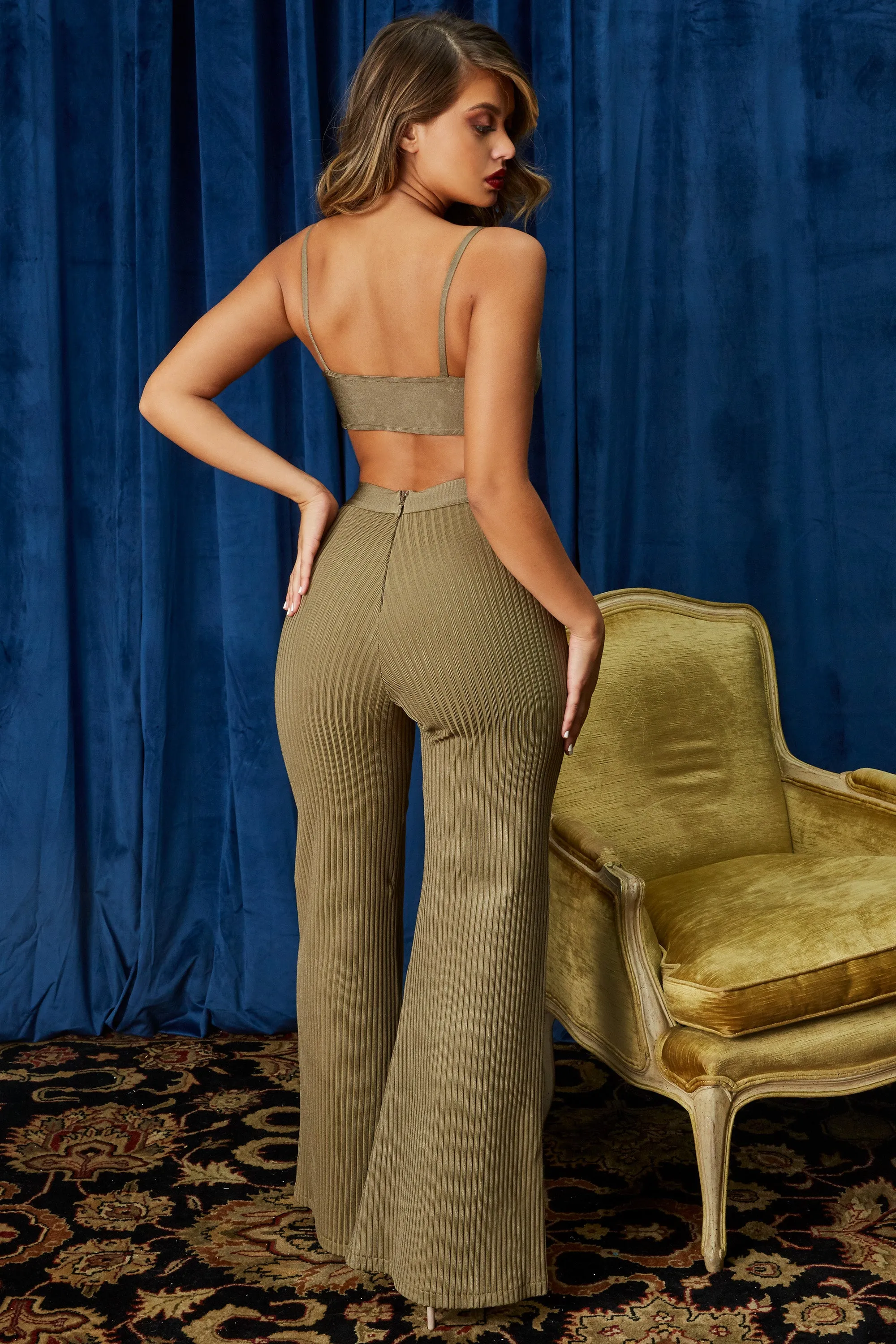 Body Language High Waisted Bandage Flares in Olive