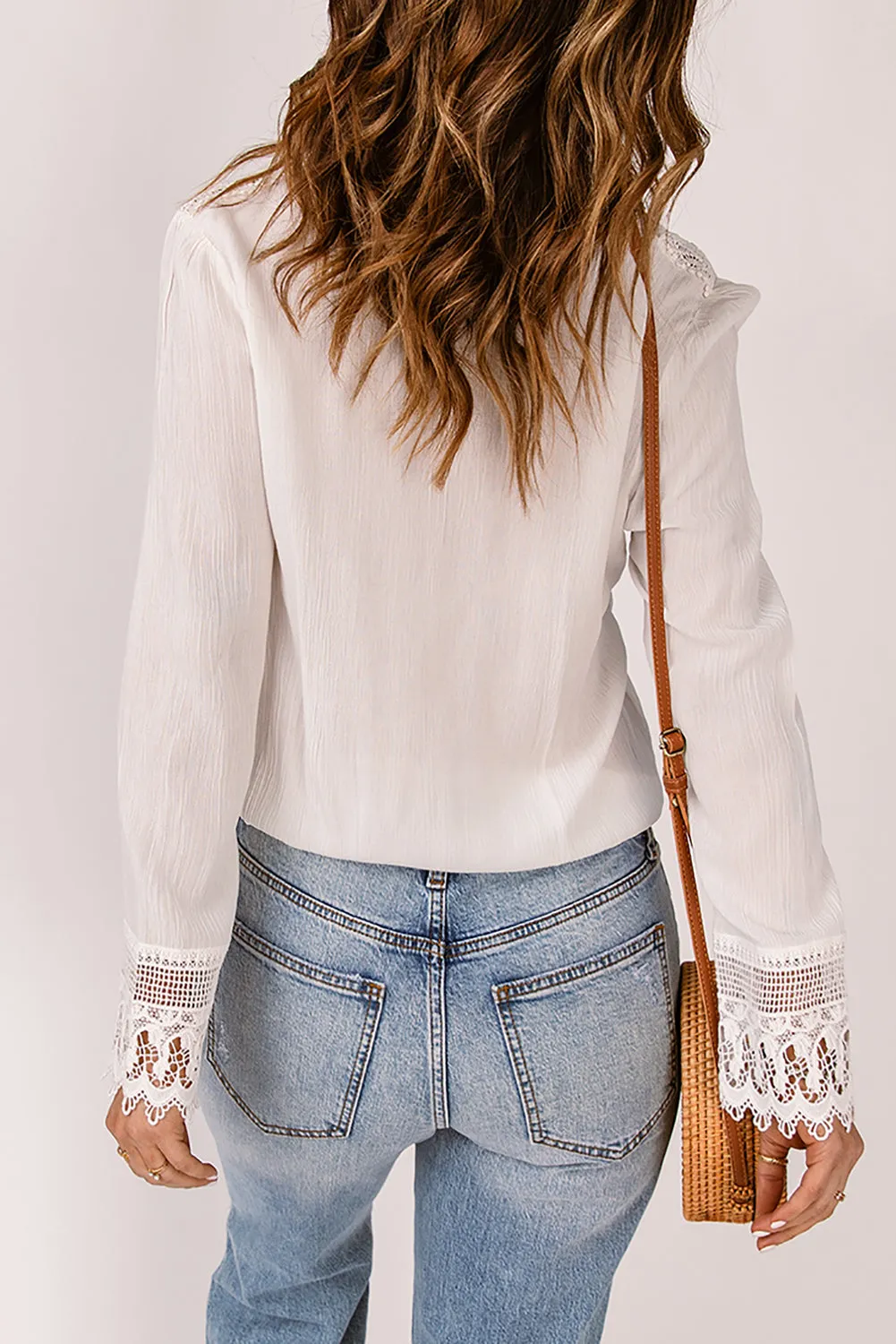 Bohemian Crochet Detail V Neck Blouse