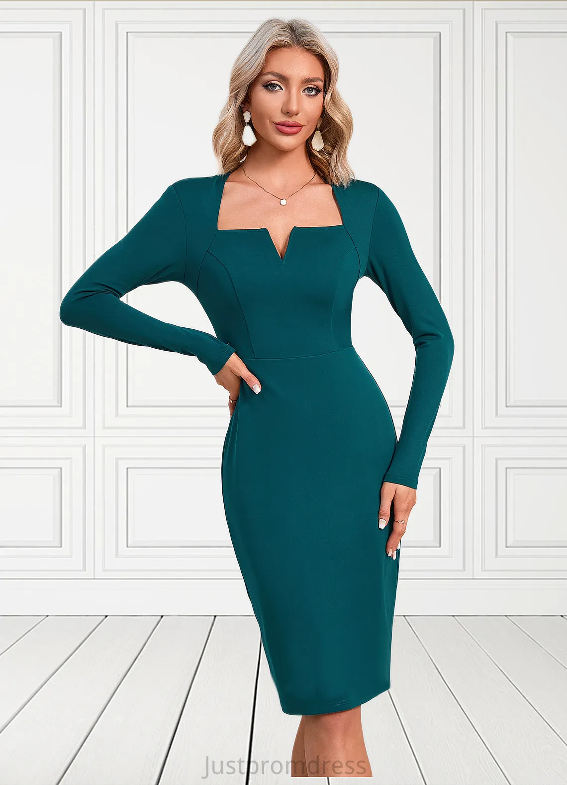 Brenda Square Elegant Sheath/Column Polyester Midi Dresses HHP0022467