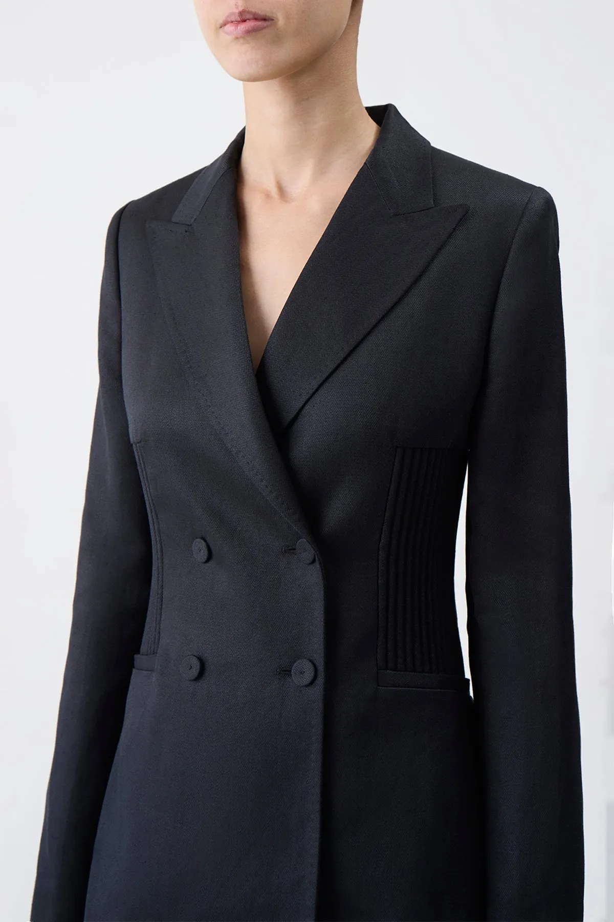 Brett Blazer in Black Textured Linen