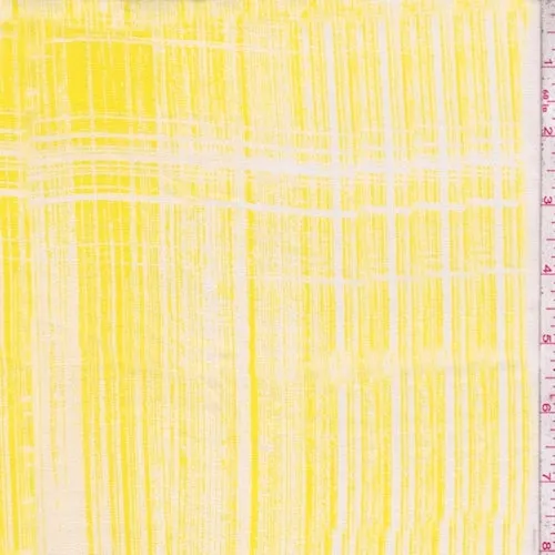 Bright Yellow/White Brushstroke Silk Chiffon Fabric