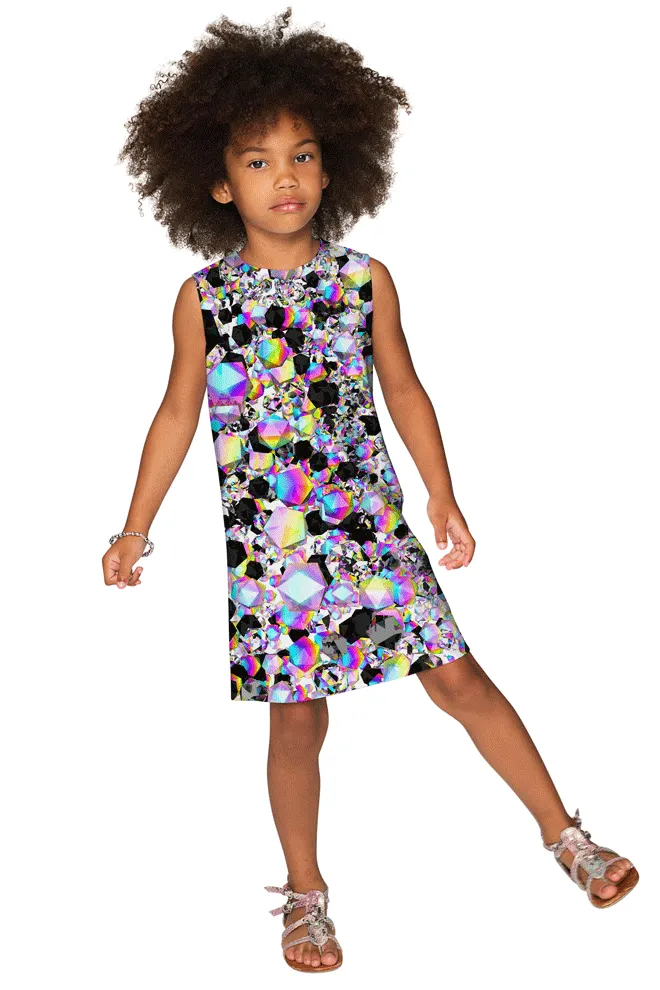 Brilliance Adele Grey Diamond Print Summer Trendy Shift Dress - Girls