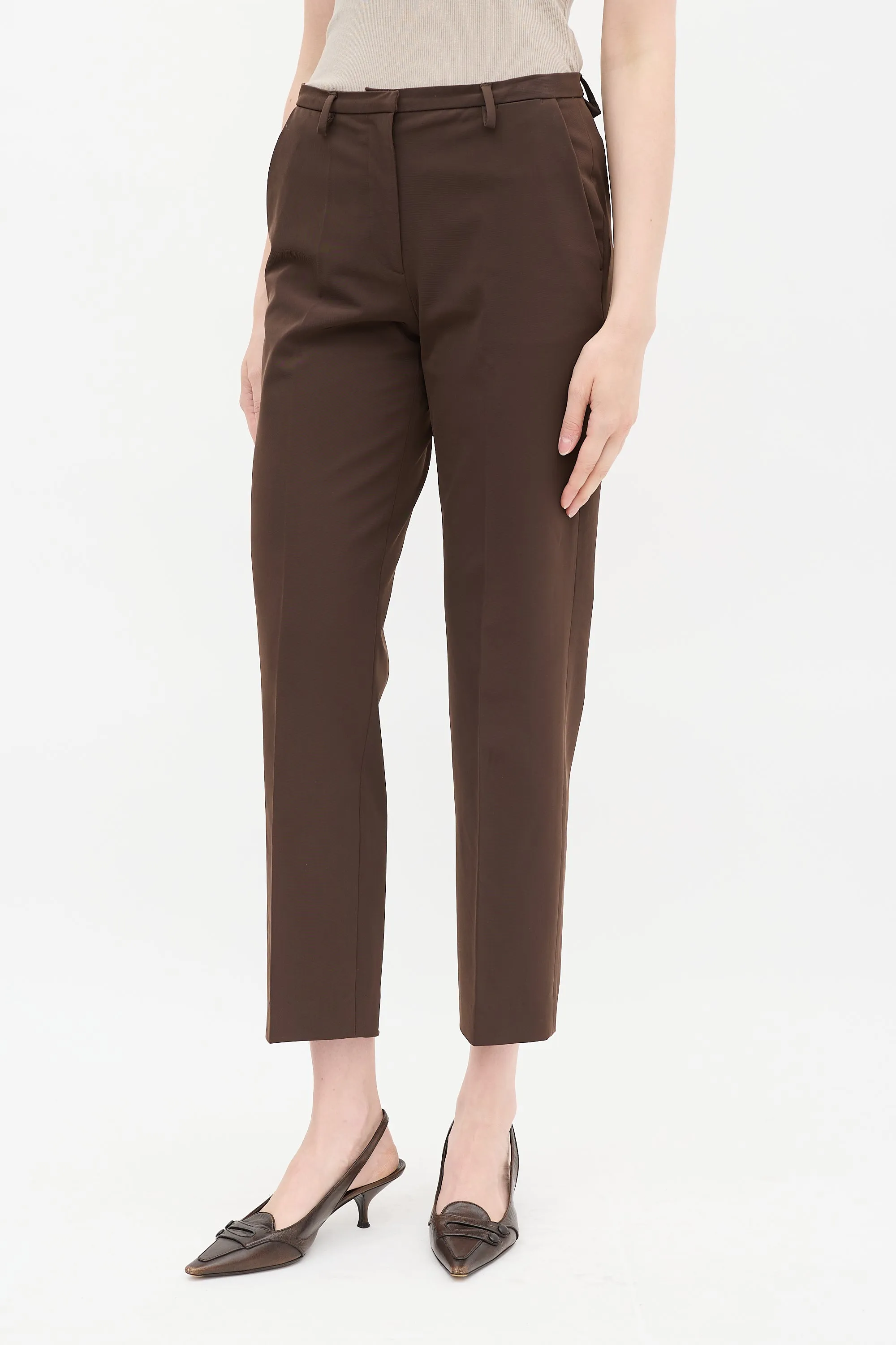 Brown Cropped Straight Leg Trouser