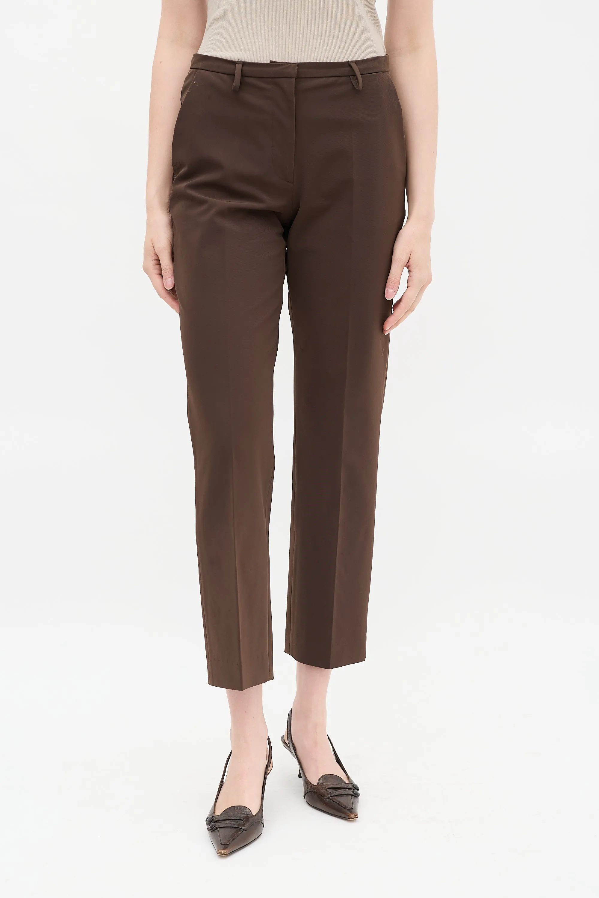 Brown Cropped Straight Leg Trouser