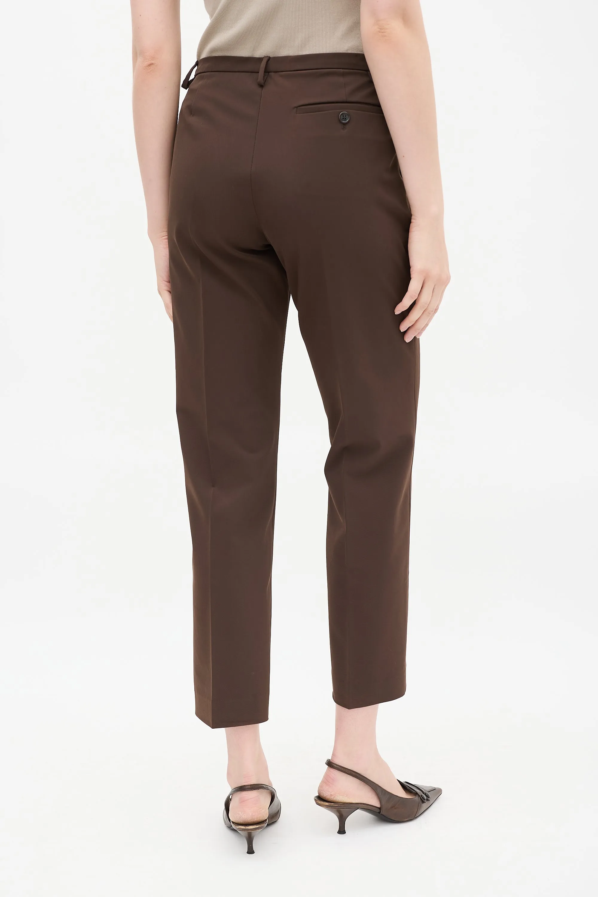 Brown Cropped Straight Leg Trouser