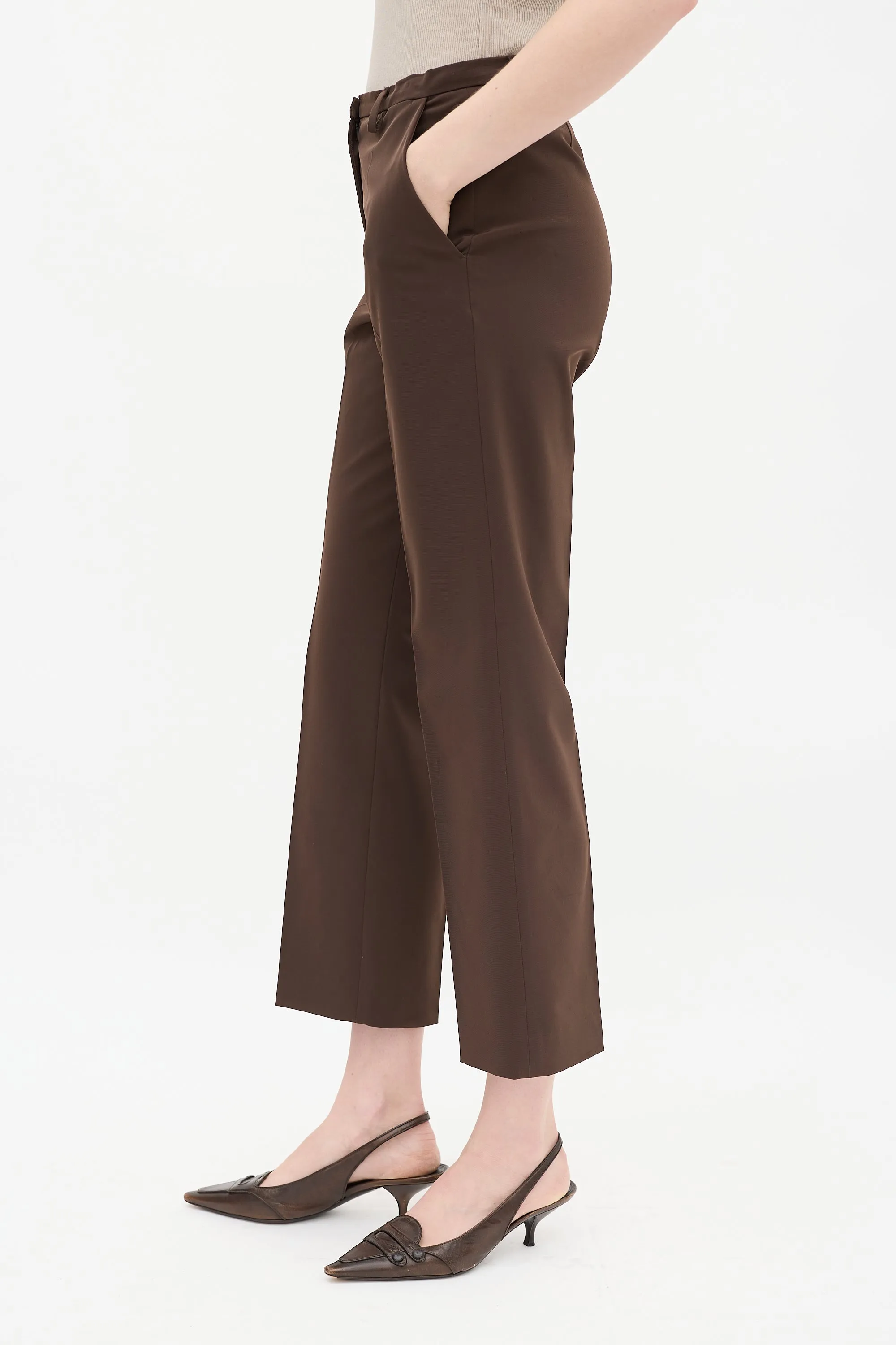 Brown Cropped Straight Leg Trouser