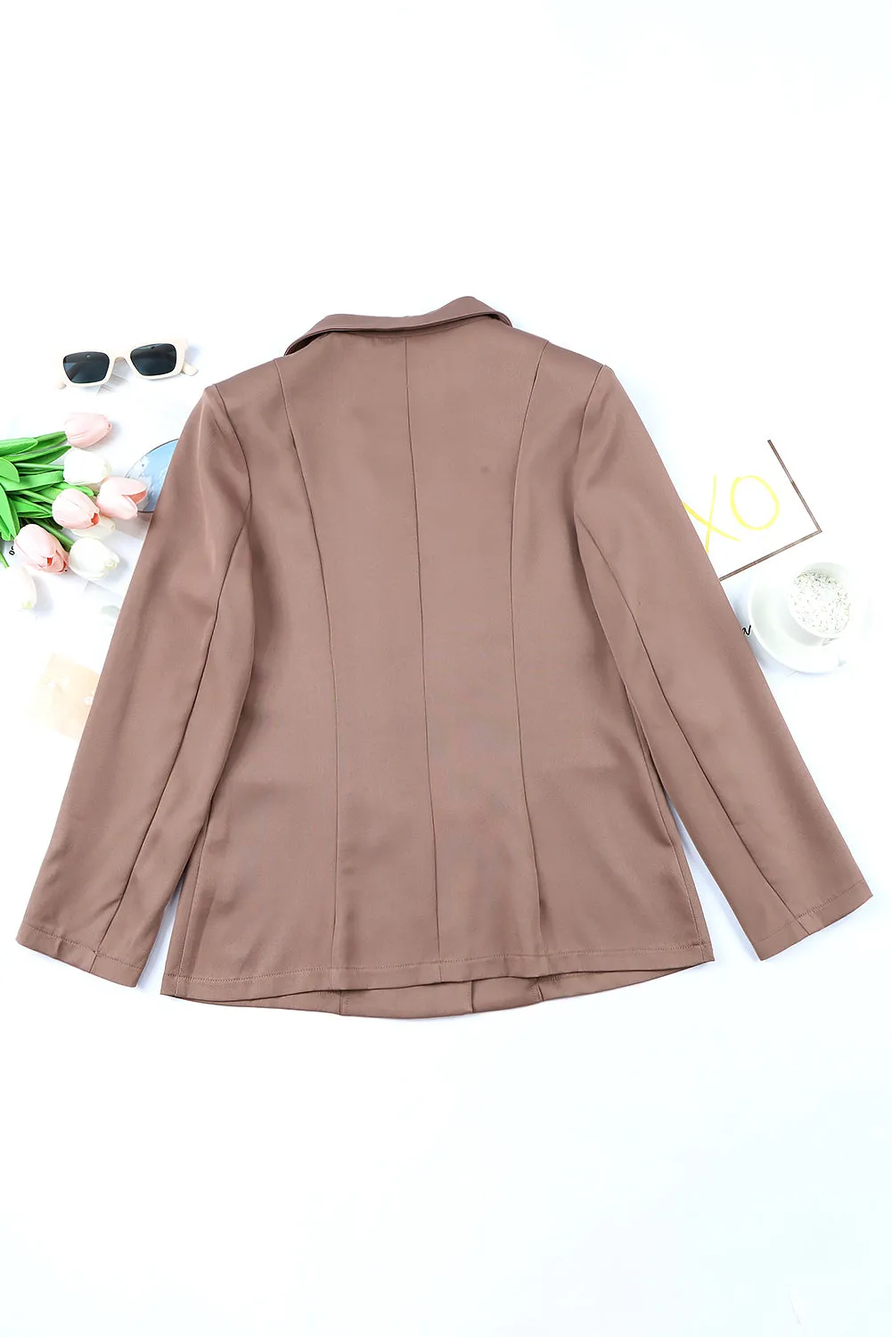 Brown Lapel Neckline Double Breasted Pocketed Blazer