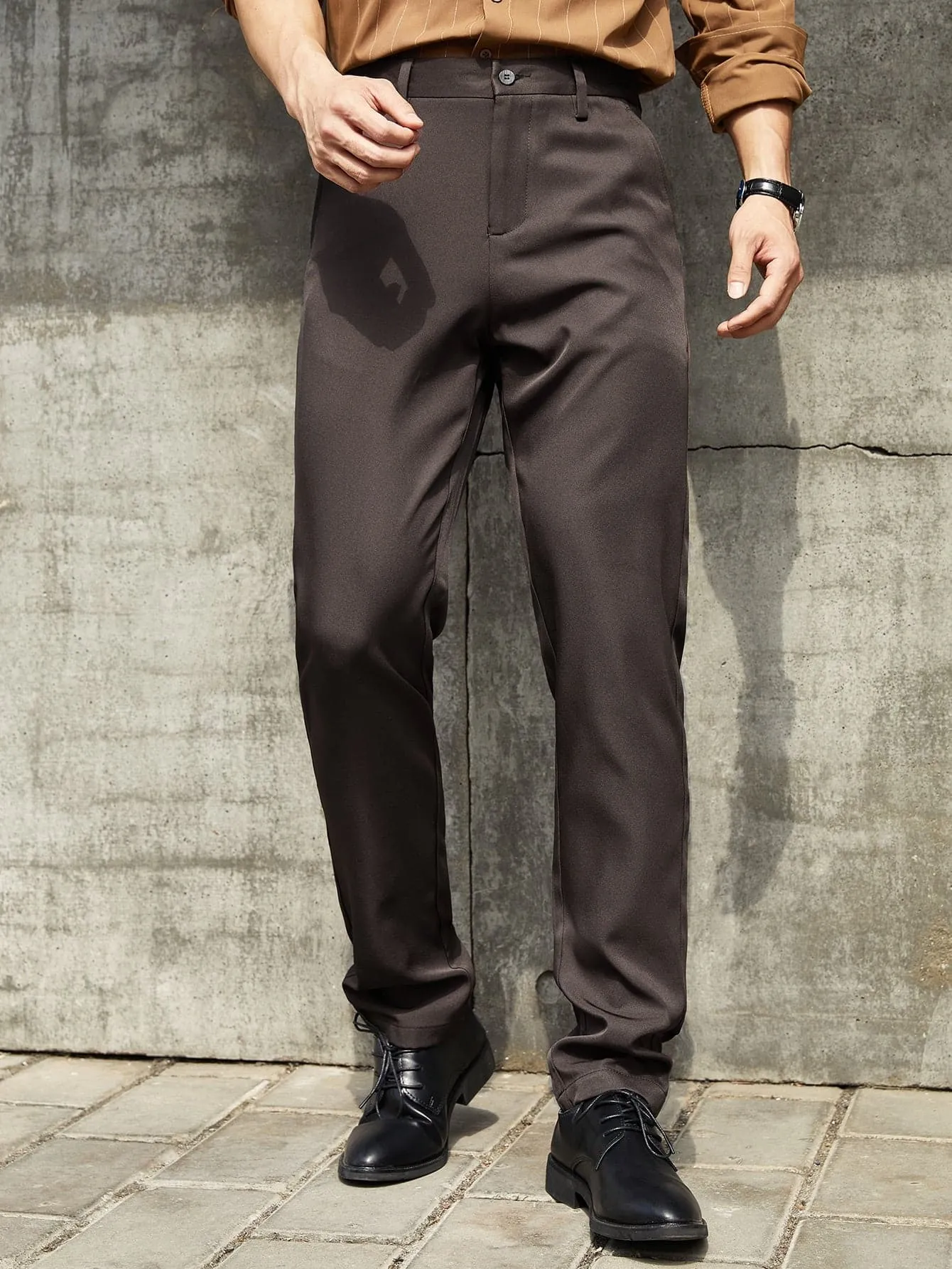 Brown Solid Slant Pockets Tailored Trousers