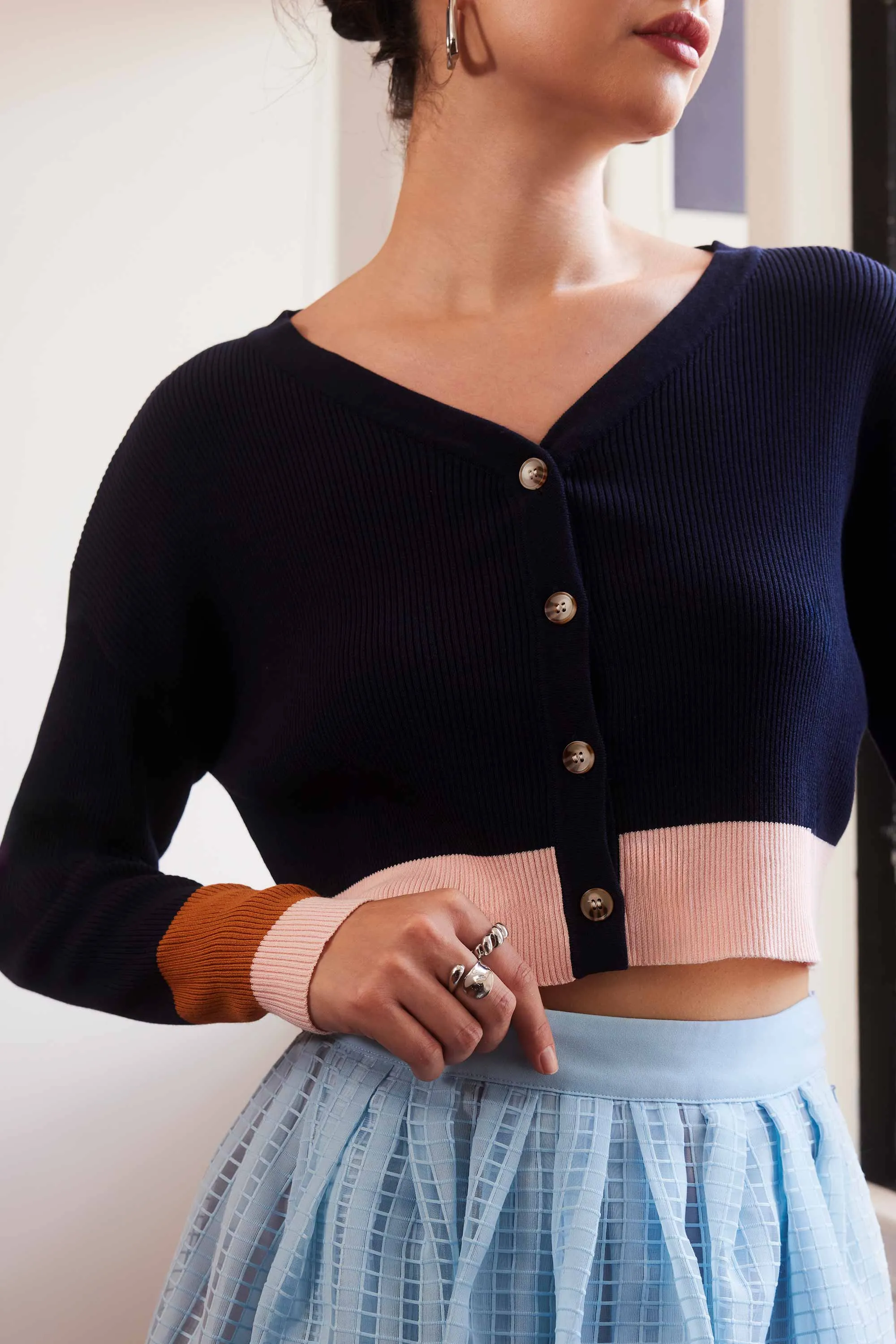 Button Down Cropped Knit (Navy)