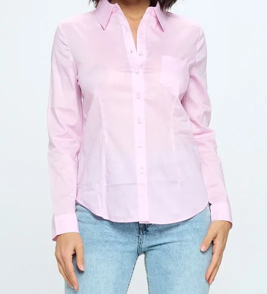 Button Down Long Sleeve Collared Top