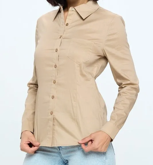 Button Down Long Sleeve Collared Top