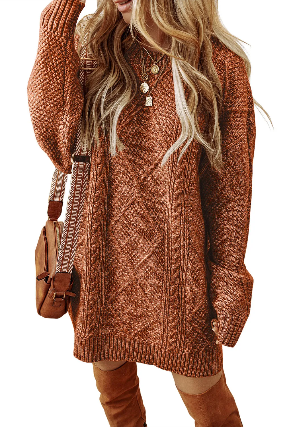 Cable Knit Loose Fit Sweater Dress