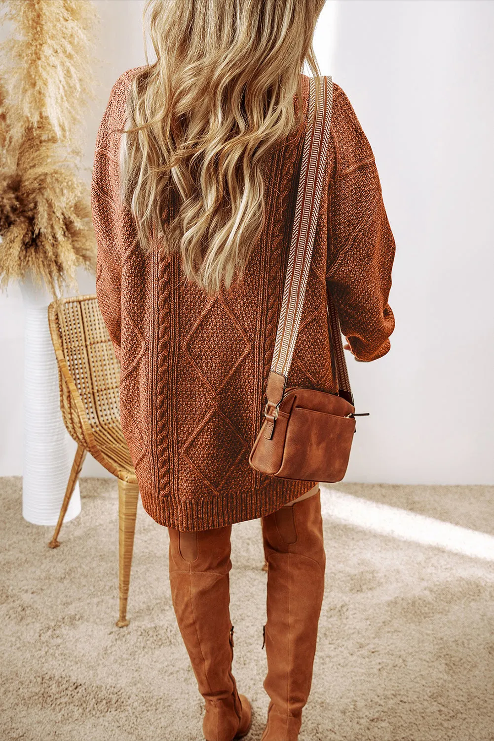 Cable Knit Loose Fit Sweater Dress