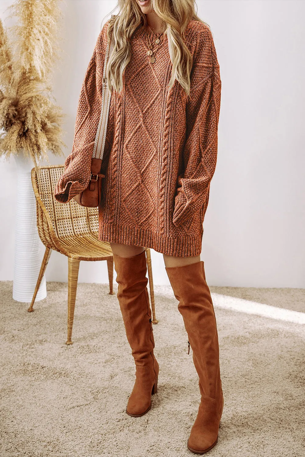 Cable Knit Loose Fit Sweater Dress