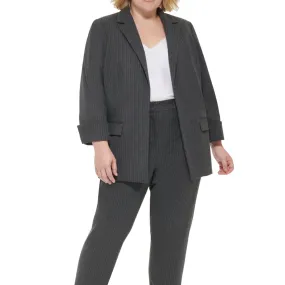 CALVIN KLEIN - Plus Size Pinstripe Cuffed-Sleeve Open-Front Blazer